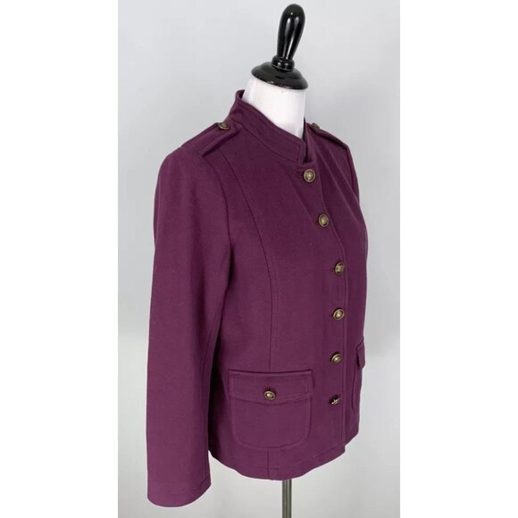 TALBOTS Womens Purple Button Up Front Military Blazer Coat Jacket Size 10 - Picture 3 of 6